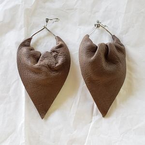Taupe Genuine Leather Earrings